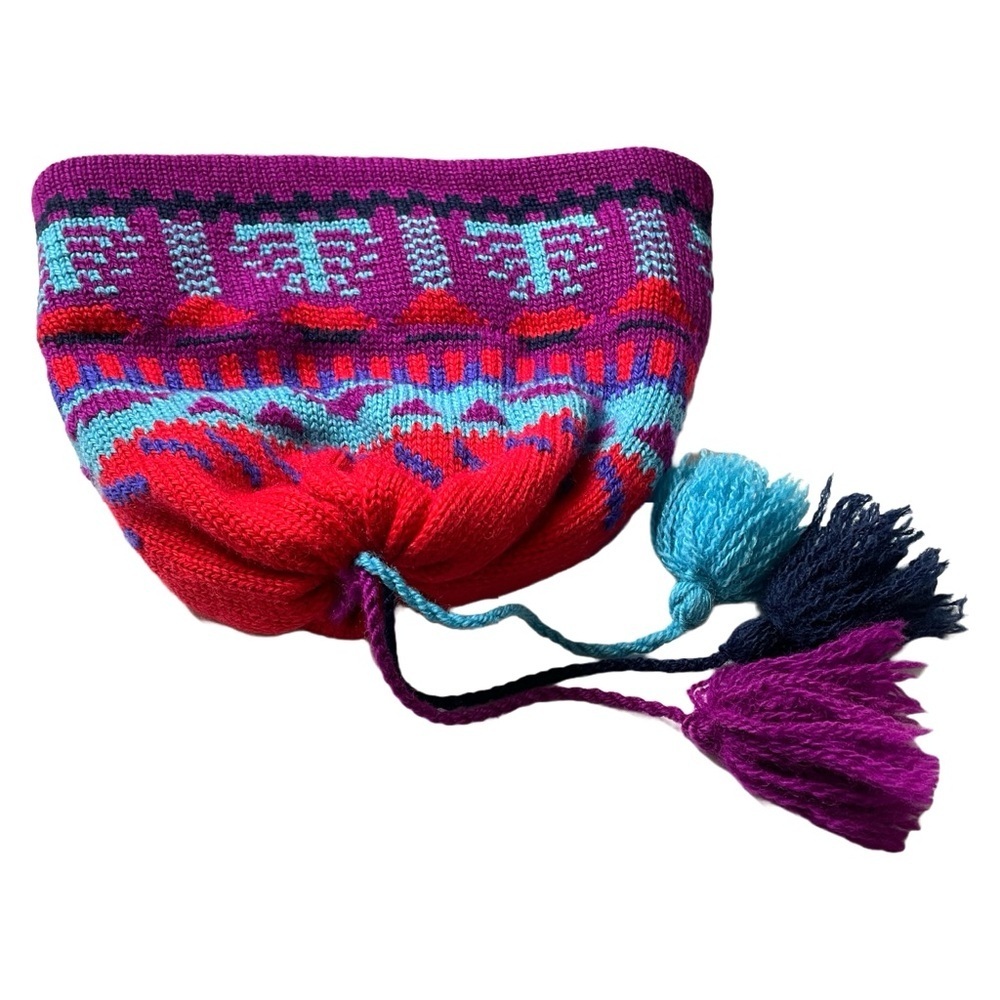 Colourful Vintage 100% Wool Toque Hat, Fleece Lined, Tassels, Made in Canada - Picture 2 of 8